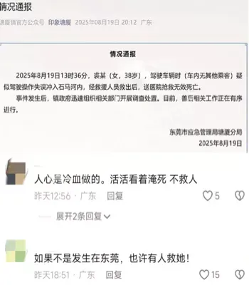 女司机驾车坠河